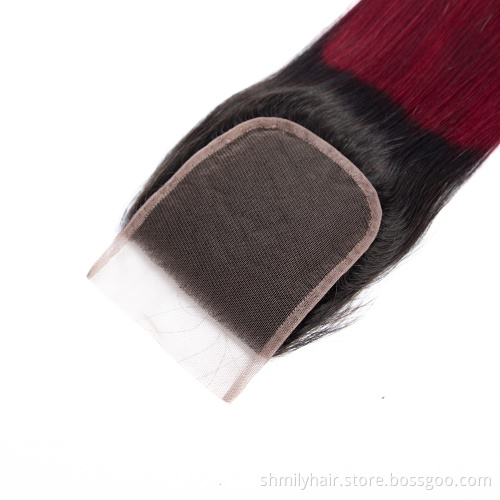 Wholesale Two Tone 1B/99# Body Wave Hair Weave 3 Pcs With Lace Closure Ombre Colored Burgundy Human Hair Bundles With Closure